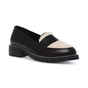 DV Dolce Vita Chimmy Lug Sole Loafers‎ Studded Black Faux Fur 8.5 Office Sherpa
